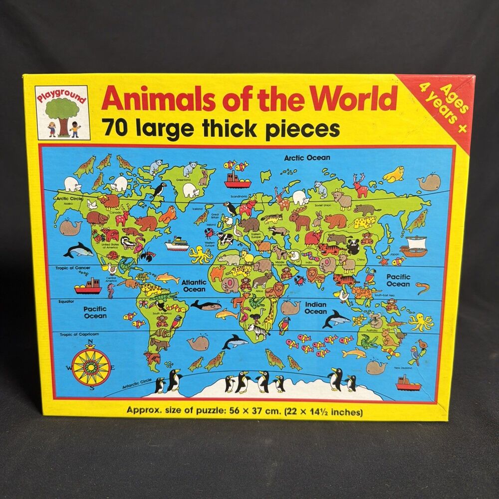 Playground Animals of the World Map 70 Large think Pieces - 22x14.5 in